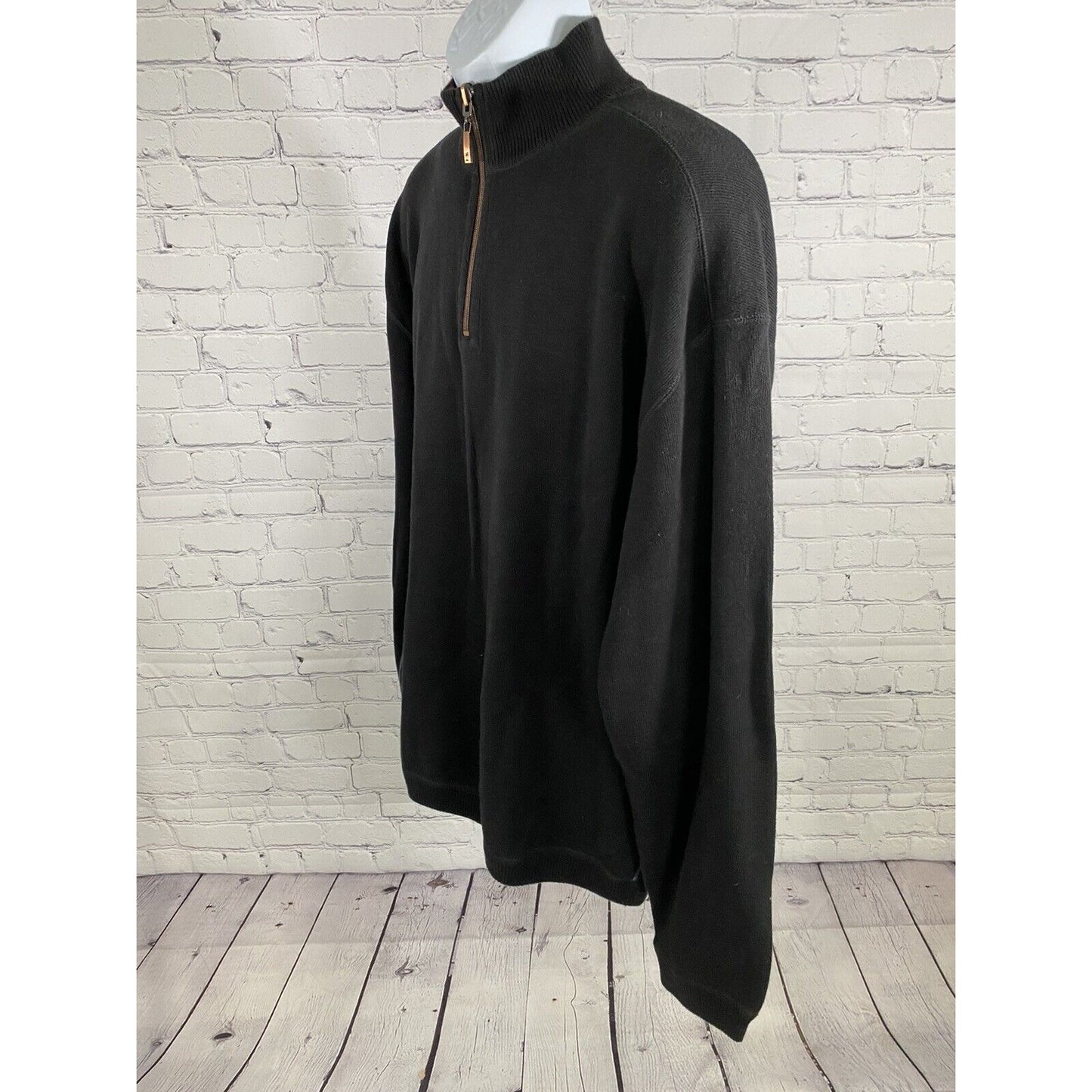 Tommy Bahama Black Brown Reversible Pullover 1/4 Zip Jacket Long Sleeve XXL EUC