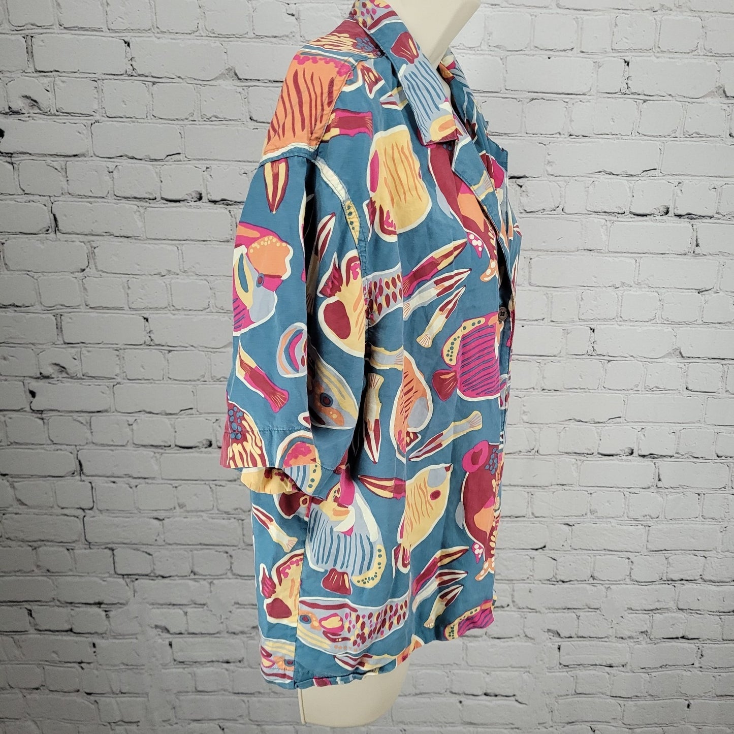 Patagonia Blue Tidal Threads Button Up Short Sleeve Collared Shirt Top Large L