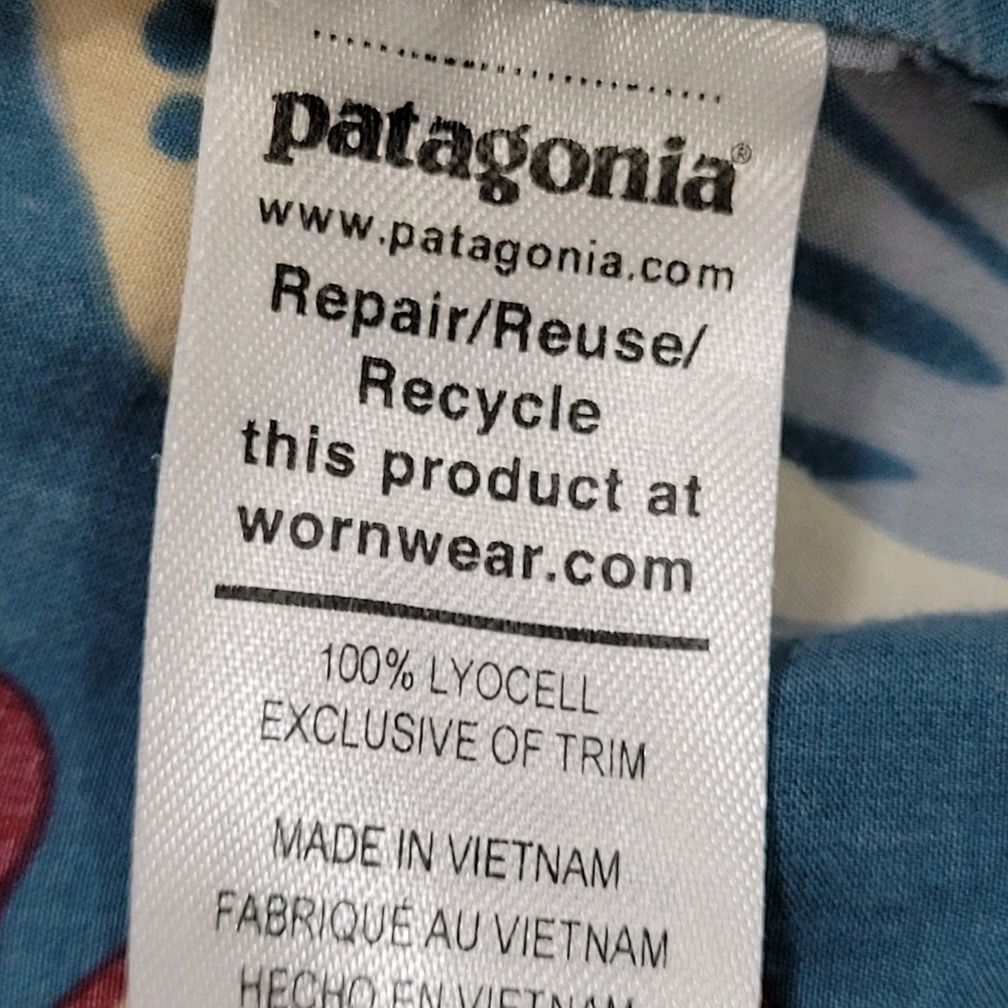 Patagonia Blue Tidal Threads Button Up Short Sleeve Collared Shirt Top Large L