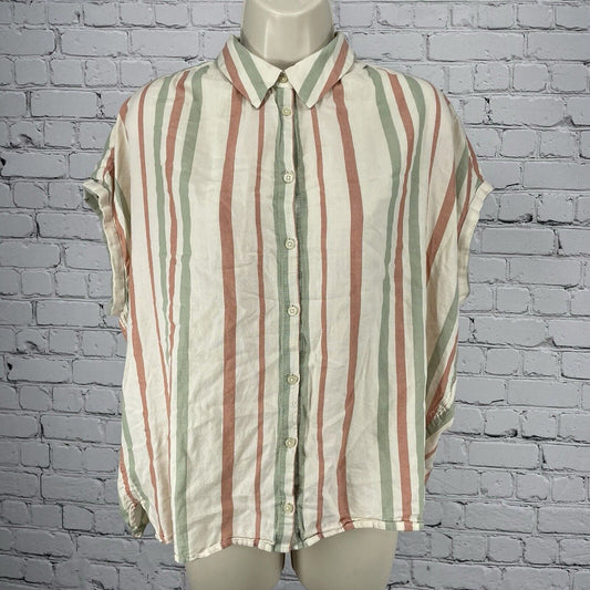 Madewell Striped Lightweight Boxy Collared Button Up Blouse Top Size Large L