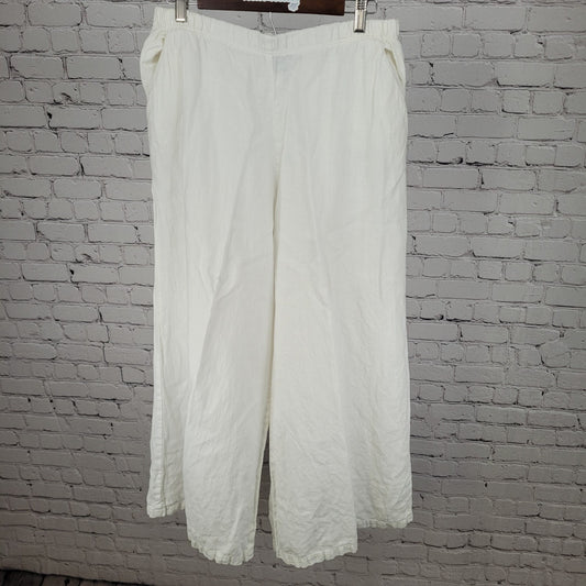 Hari Casuals White 100% Linen Wide Leg High Waist Pants LA USA Size XL (30x29)