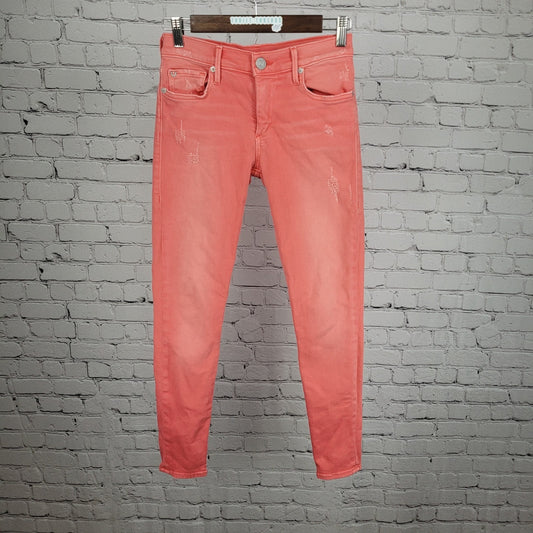 True Religion Halle Pink Orange Mid Rise Super Skinny Jeans USA Made 25 (25x28)