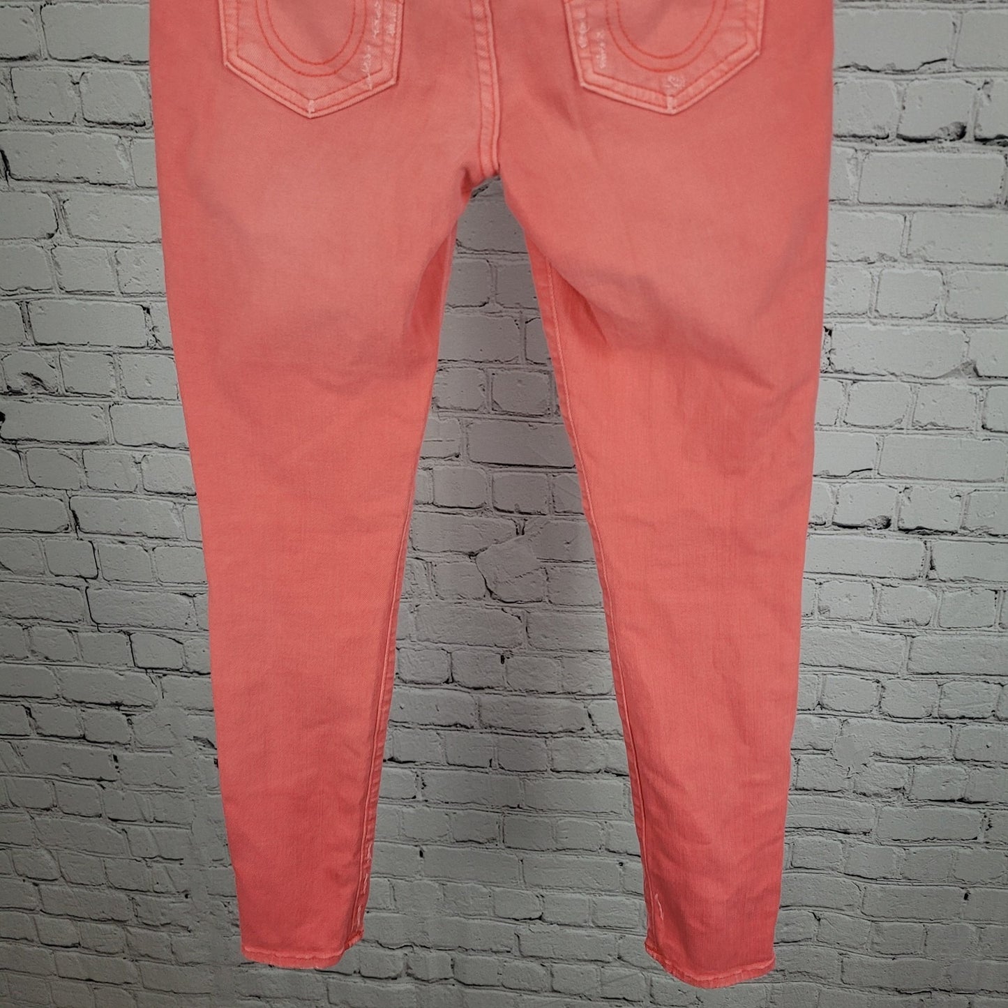True Religion Halle Pink Orange Mid Rise Super Skinny Jeans USA Made 25 (25x28)