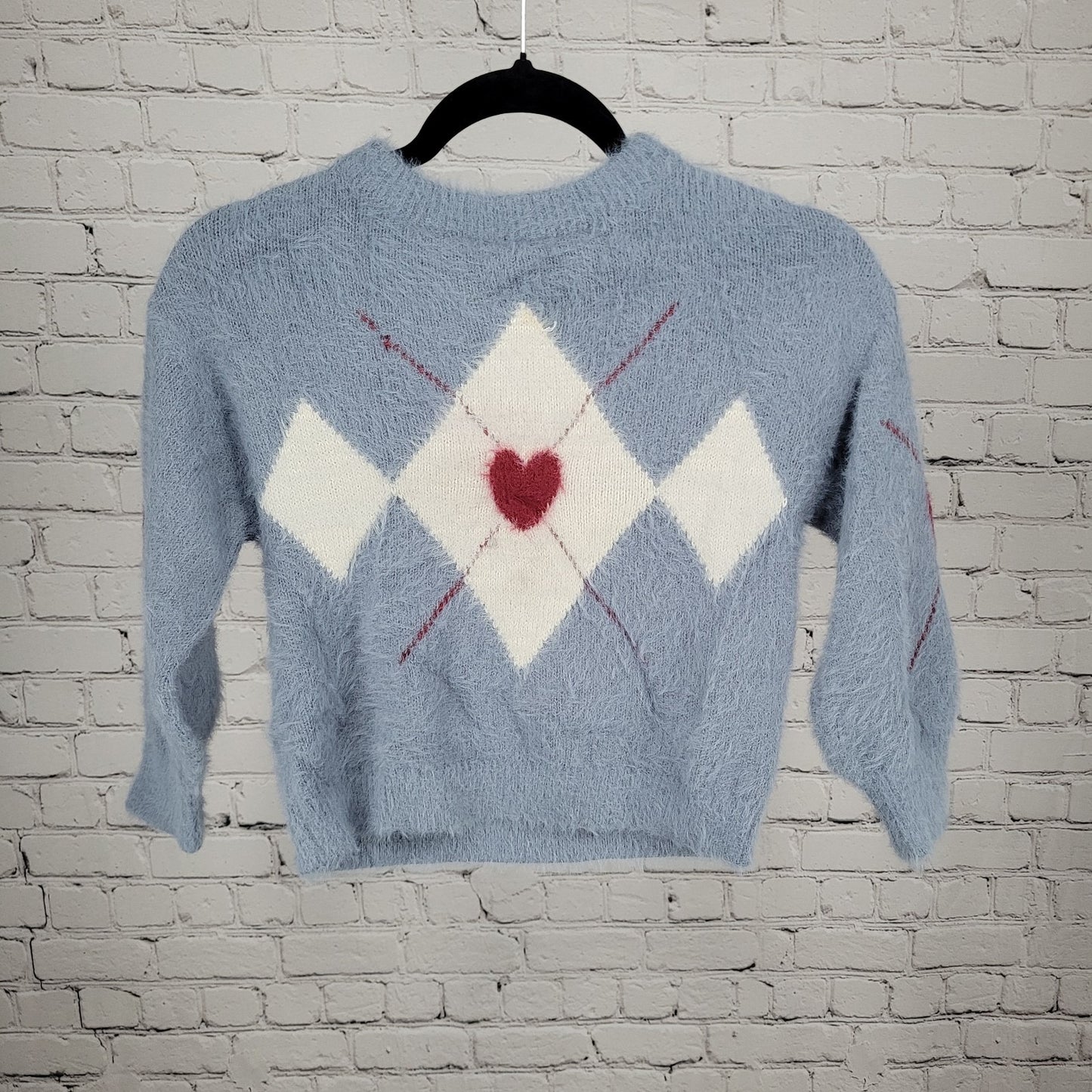 Zara Knitwear Fancy Collection Blue Argyle Heart Long Sleeve Sweater Girls 7