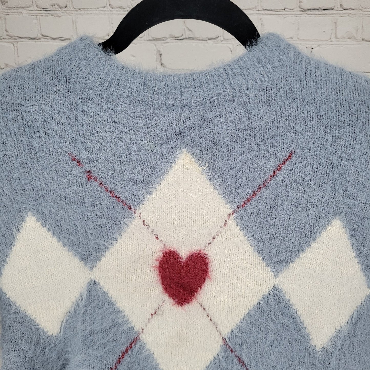 Zara Knitwear Fancy Collection Blue Argyle Heart Long Sleeve Sweater Girls 7