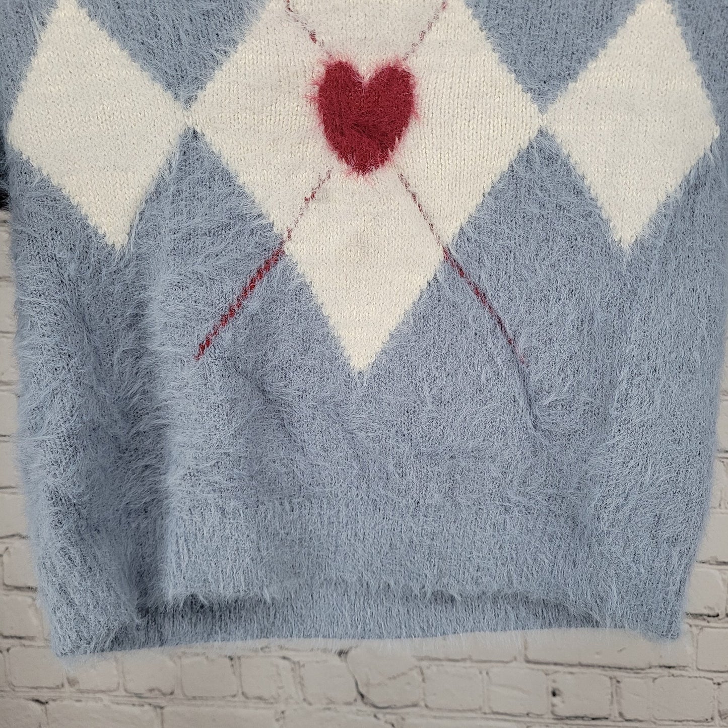 Zara Knitwear Fancy Collection Blue Argyle Heart Long Sleeve Sweater Girls 7