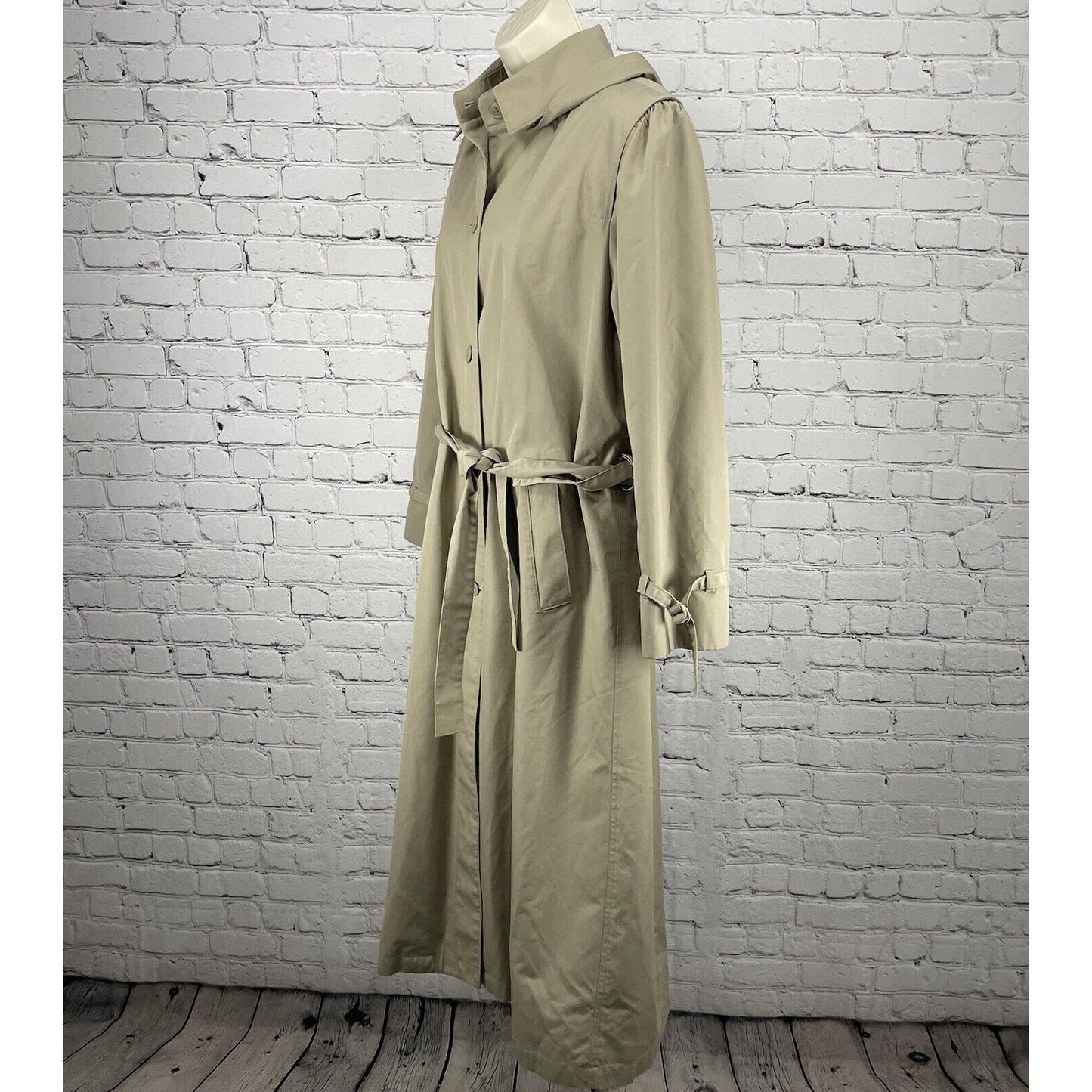 Misty Harbor Tan Beth Trench Long Coat Removable Faux Fur Lining Hooded Size 12
