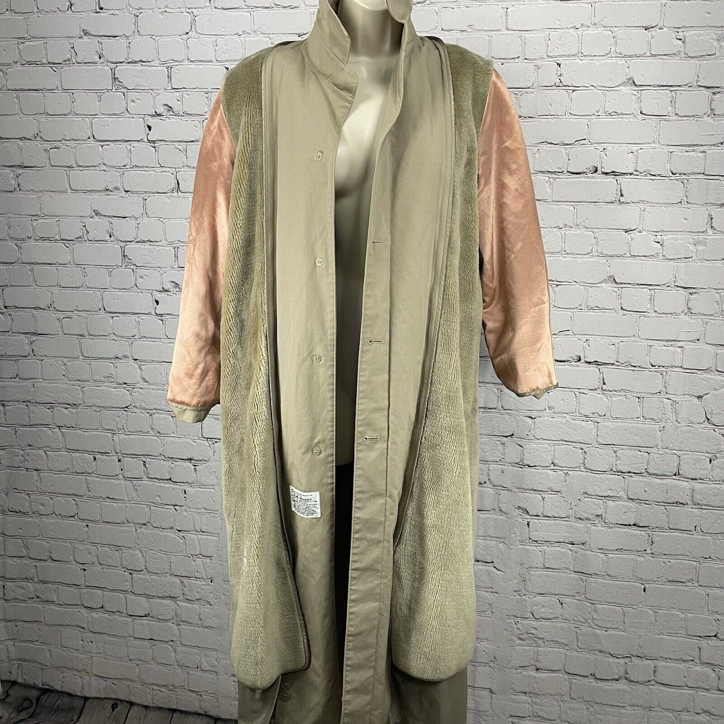 Misty Harbor Tan Beth Trench Long Coat Removable Faux Fur Lining Hooded Size 12