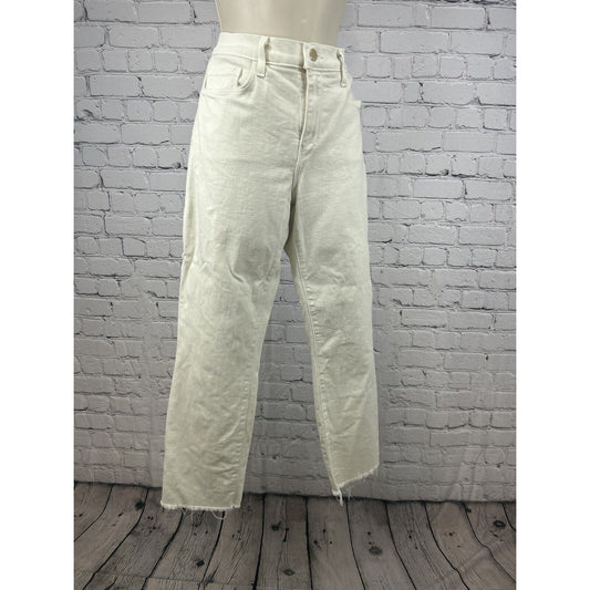 L’AGENCE Off White Cotton Straight Leg Fringe Bottom Zip 5 Pocket Jeans Size 27
