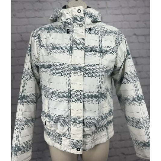 Columbia White Blue Plaid Elastic Waist Zip Up Snow Ski Winter Jacket Size XS