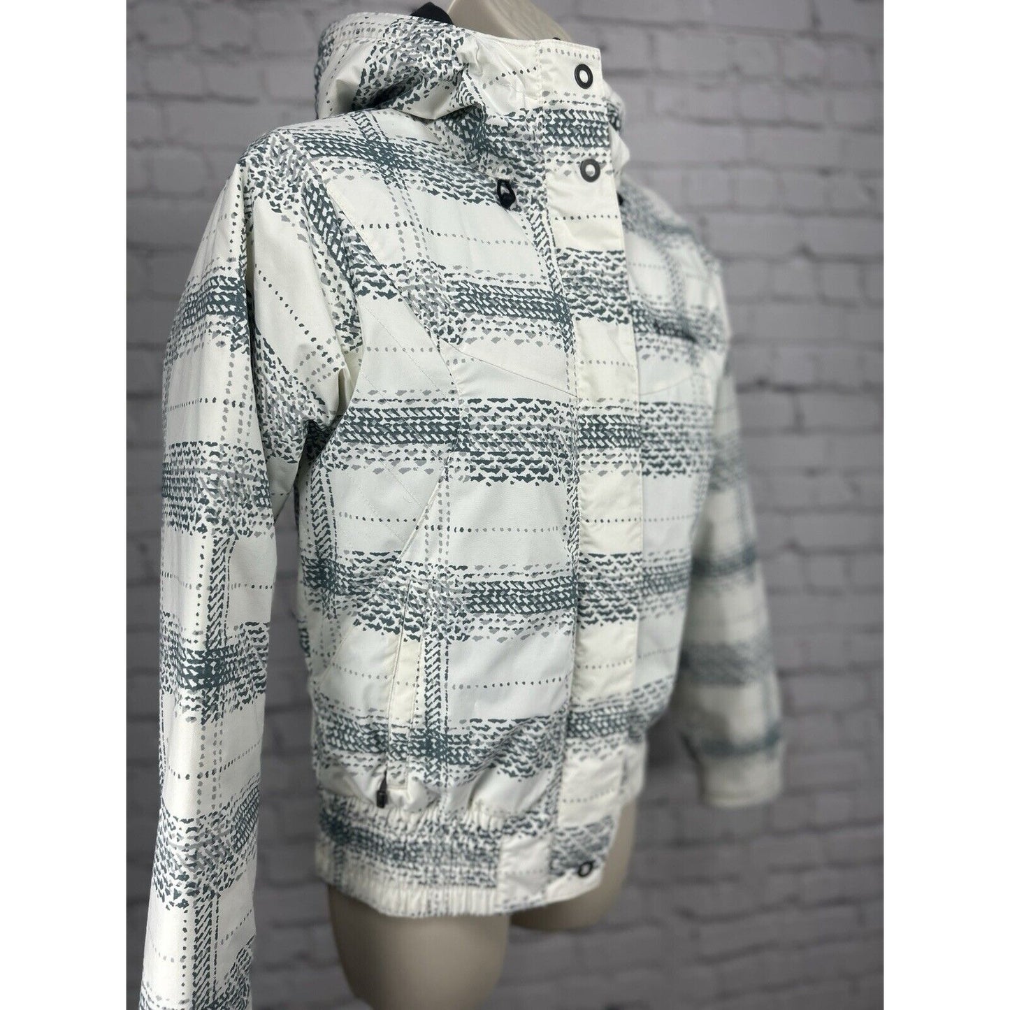 Columbia White Blue Plaid Elastic Waist Zip Up Snow Ski Winter Jacket Size XS