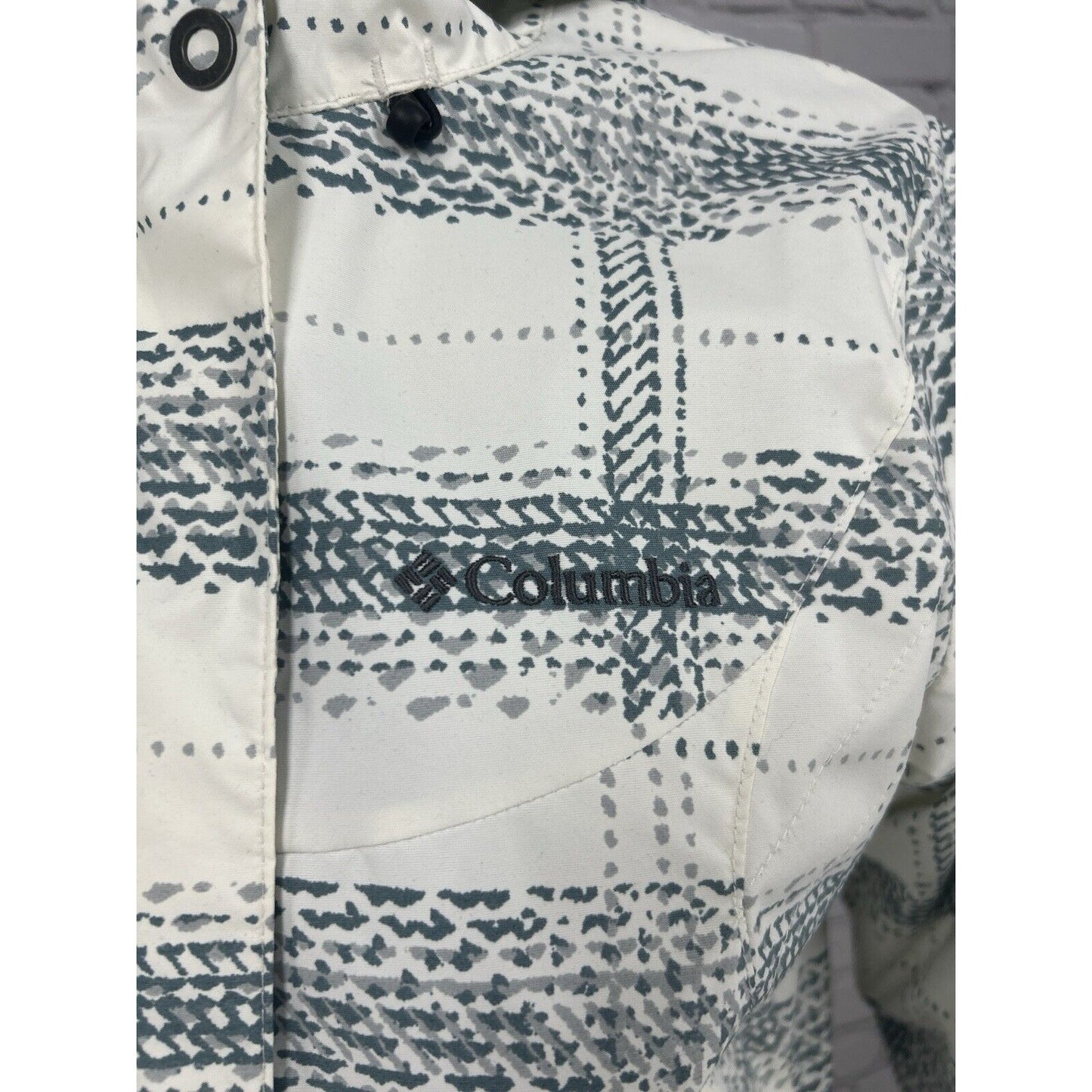 Columbia White Blue Plaid Elastic Waist Zip Up Snow Ski Winter Jacket Size XS