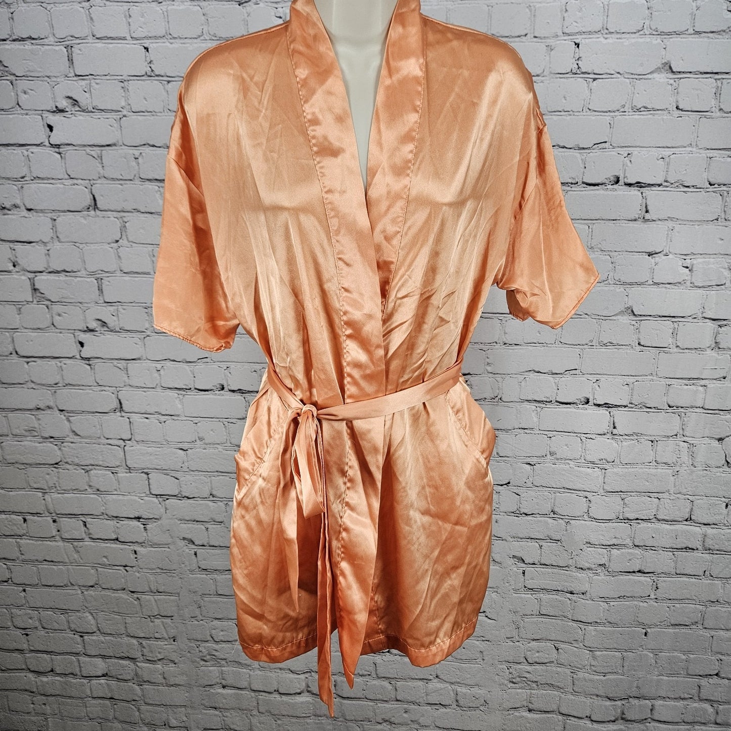 Victoria's Secret Orange Satin Short Sleeve Belted Pockets Lightweight Robe O/S