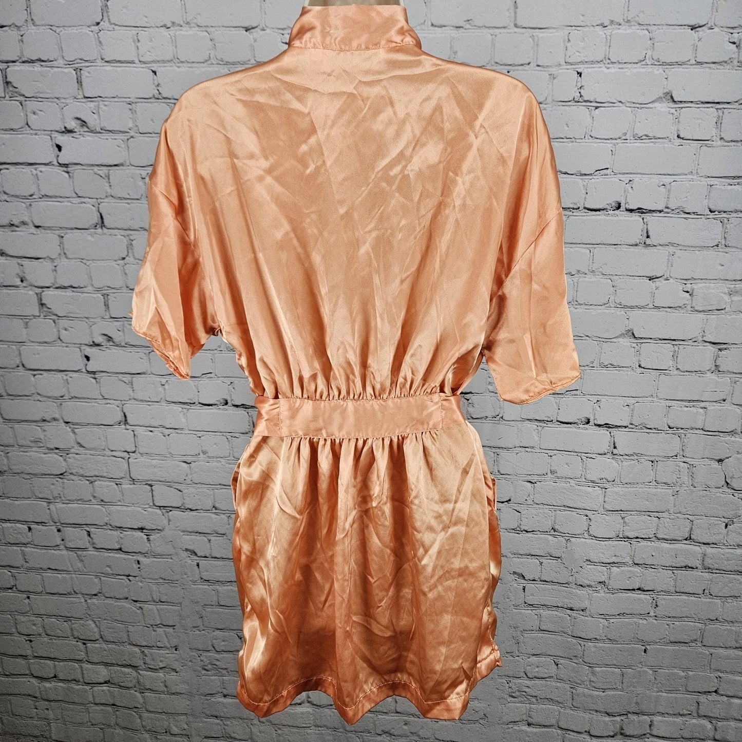 Victoria's Secret Orange Satin Short Sleeve Belted Pockets Lightweight Robe O/S