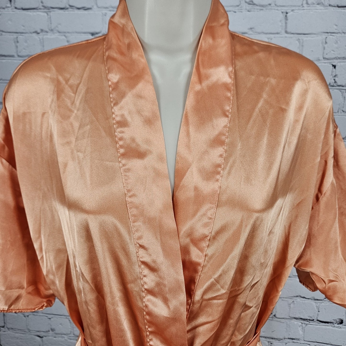 Victoria's Secret Orange Satin Short Sleeve Belted Pockets Lightweight Robe O/S