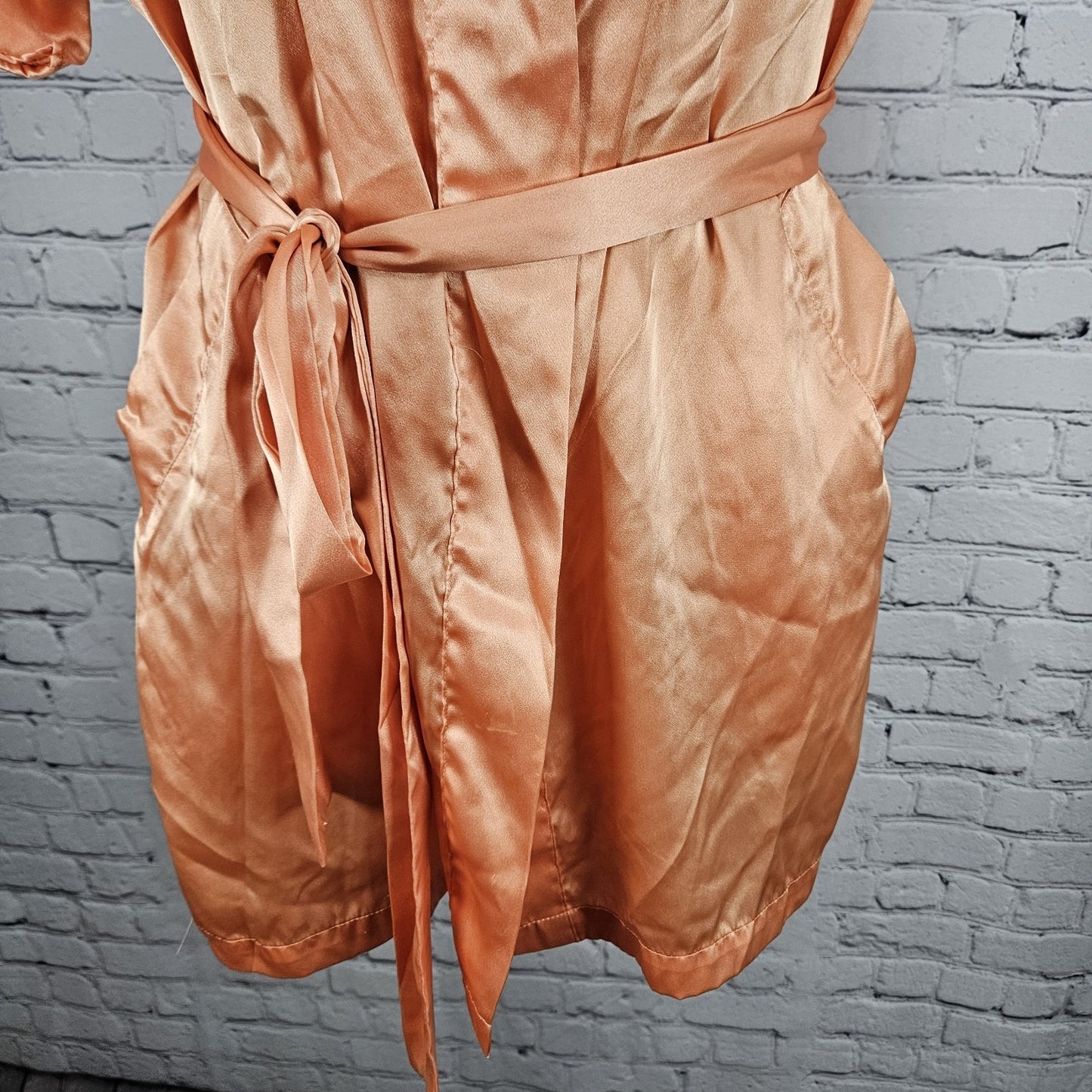 Victoria's Secret Orange Satin Short Sleeve Belted Pockets Lightweight Robe O/S