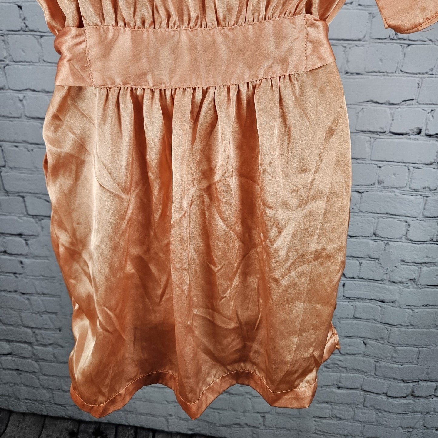 Victoria's Secret Orange Satin Short Sleeve Belted Pockets Lightweight Robe O/S
