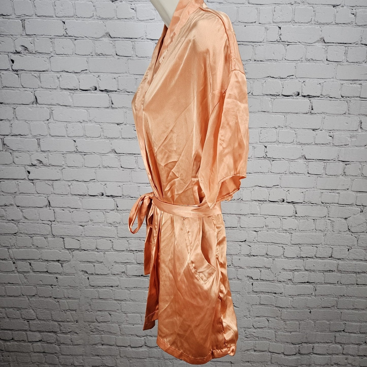 Victoria's Secret Orange Satin Short Sleeve Belted Pockets Lightweight Robe O/S