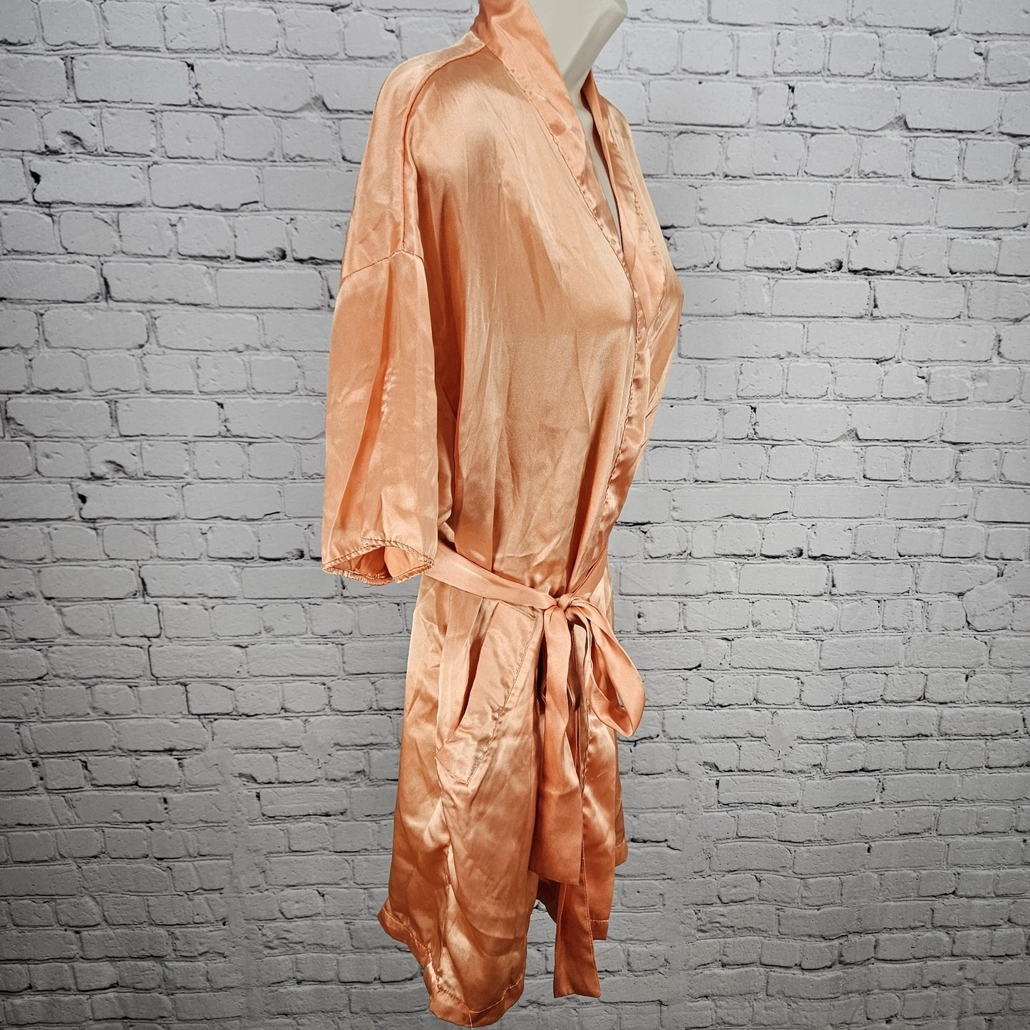 Victoria's Secret Orange Satin Short Sleeve Belted Pockets Lightweight Robe O/S