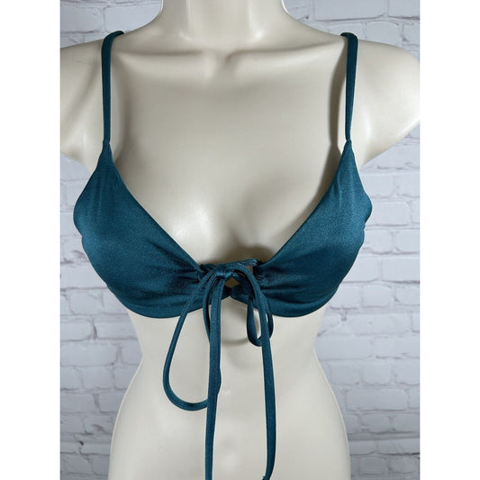 OneOne Swimwear Green Keyhole Front Tie Pullover Swimsuit Triangle Top Women’s M