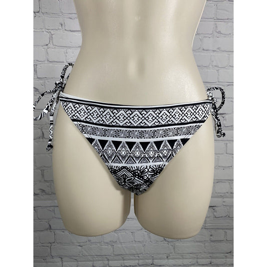 NWT Ardene Basic Collection Black White Aztec Floral Side Tie Swimsuit Bottoms M