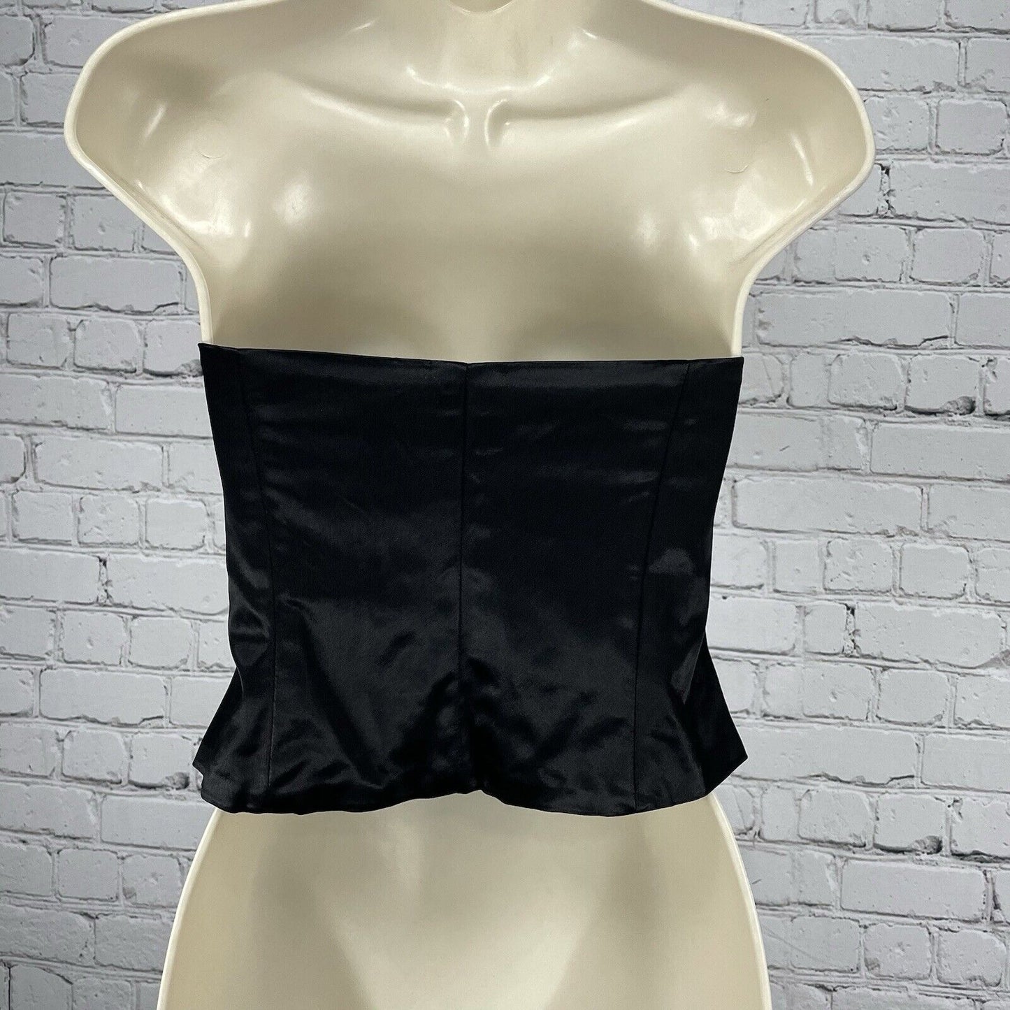 VTG Bain De Nuit Black Satin Cut Out Sparkle Zip Boned Corset Top Size Small S
