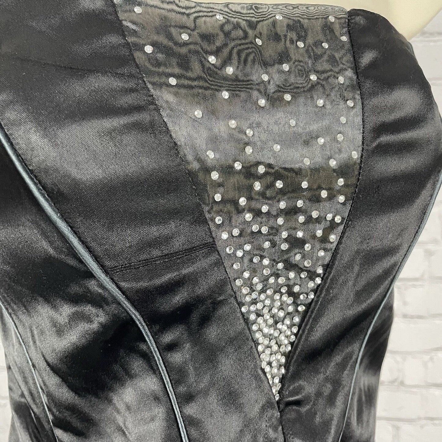 VTG Bain De Nuit Black Satin Cut Out Sparkle Zip Boned Corset Top Size Small S
