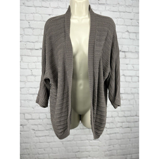 Chicos Brown Knit 3/4 Sleeve Embroidered Open Cardigan Sweater Size 2 (Medium)
