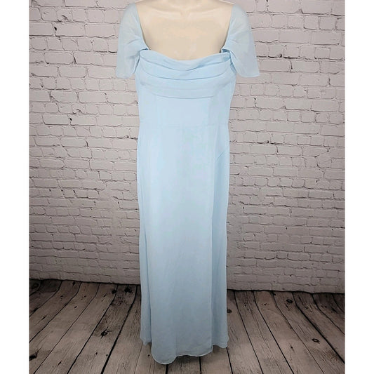 NWT Azazie Saige Sky Blue Empire Waist Side Slit Bridesmaid Dress Custom Size