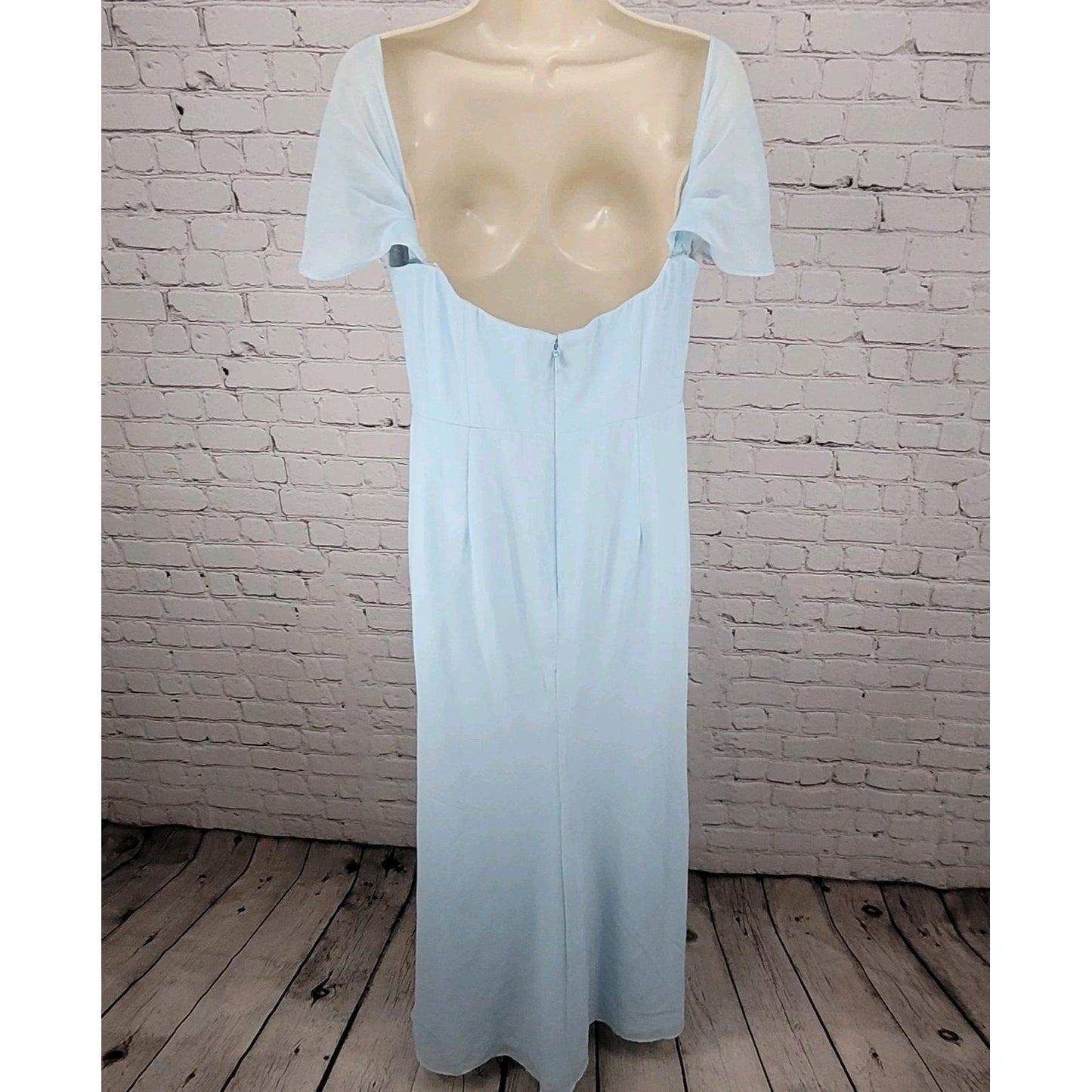 NWT Azazie Saige Sky Blue Empire Waist Side Slit Bridesmaid Dress Custom Size