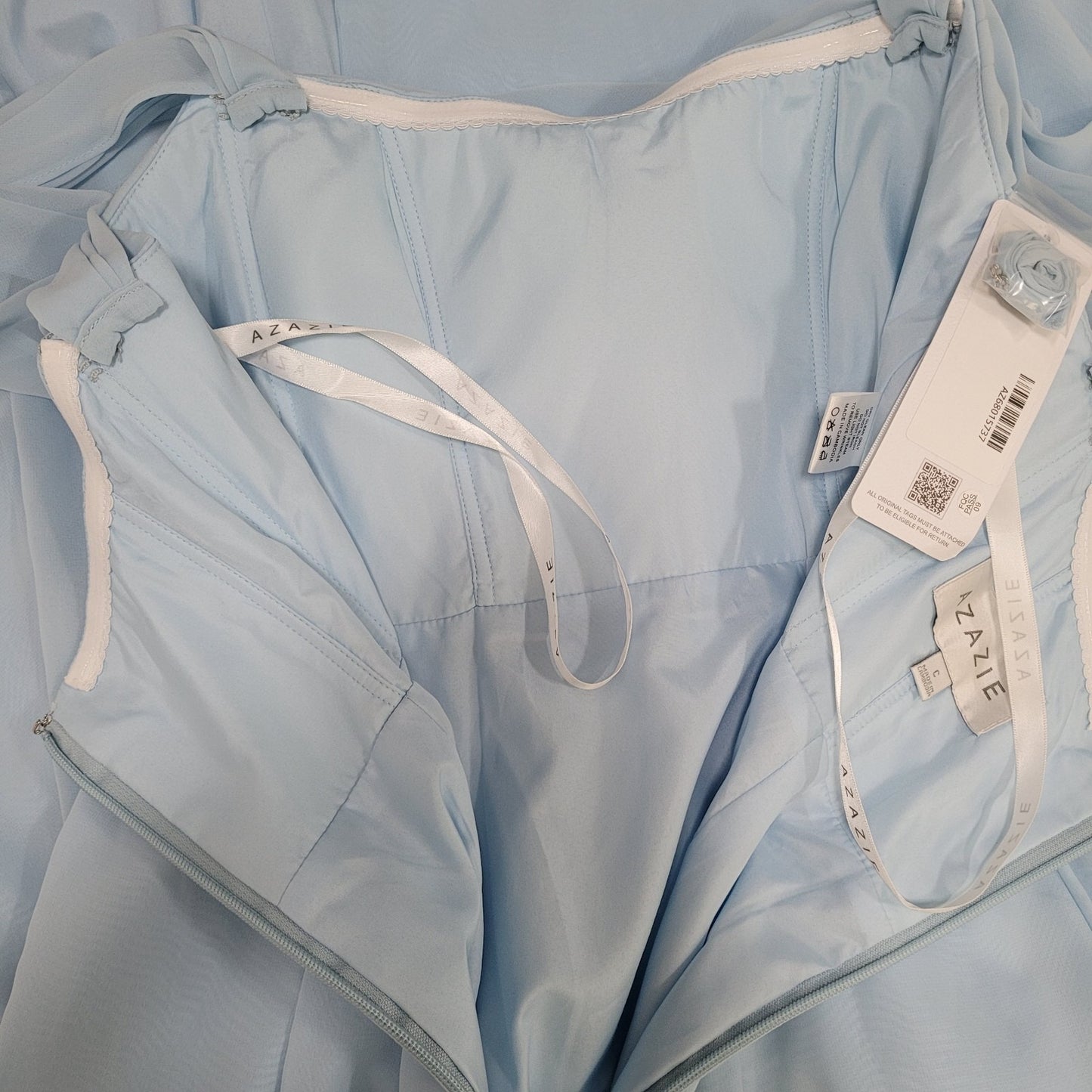 NWT Azazie Saige Sky Blue Empire Waist Side Slit Bridesmaid Dress Custom Size