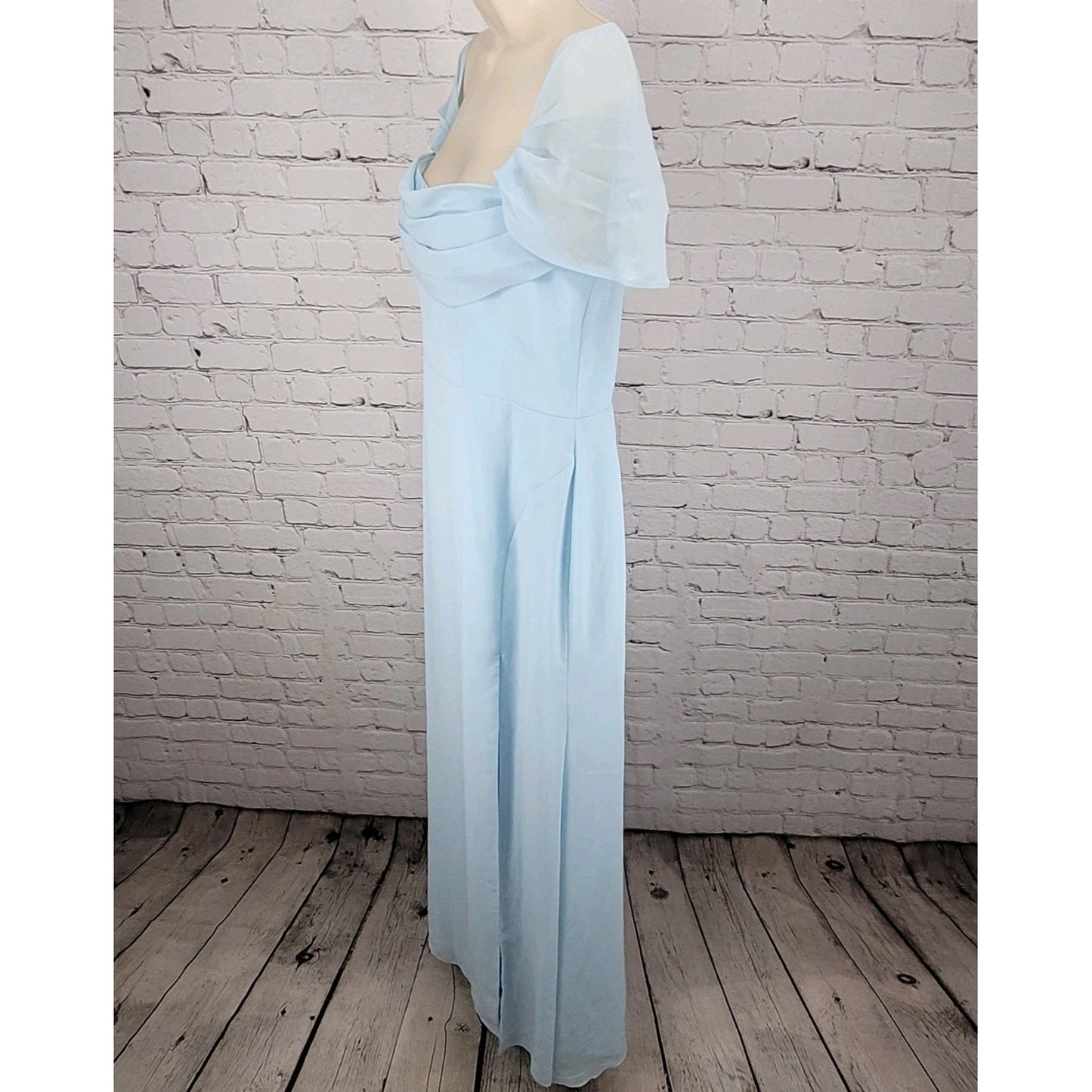 NWT Azazie Saige Sky Blue Empire Waist Side Slit Bridesmaid Dress Custom Size