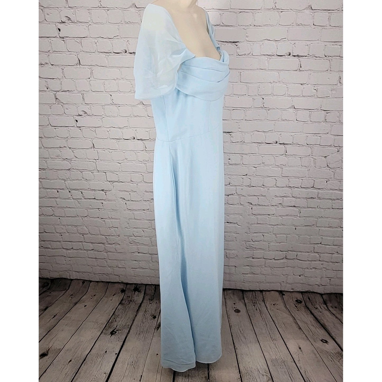 NWT Azazie Saige Sky Blue Empire Waist Side Slit Bridesmaid Dress Custom Size