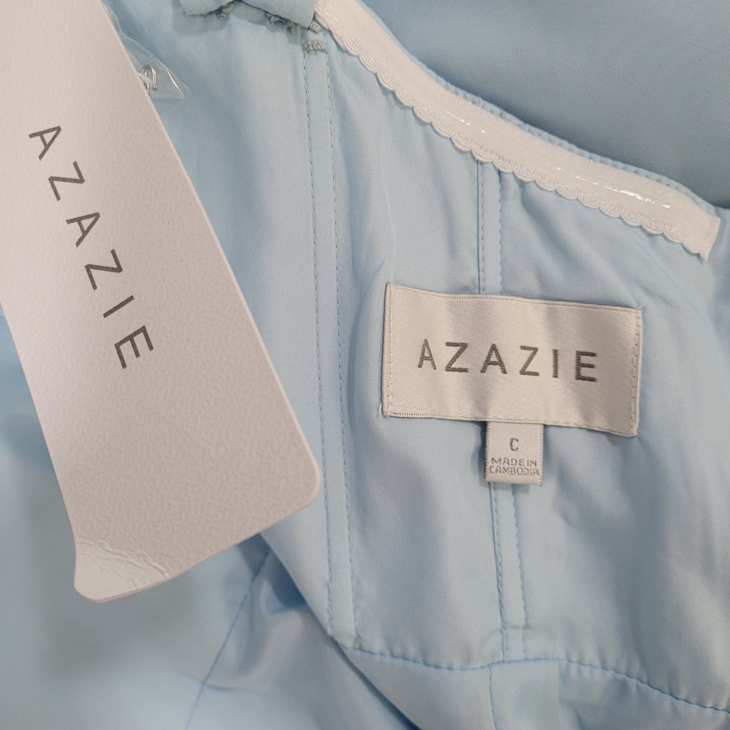 NWT Azazie Saige Sky Blue Empire Waist Side Slit Bridesmaid Dress Custom Size