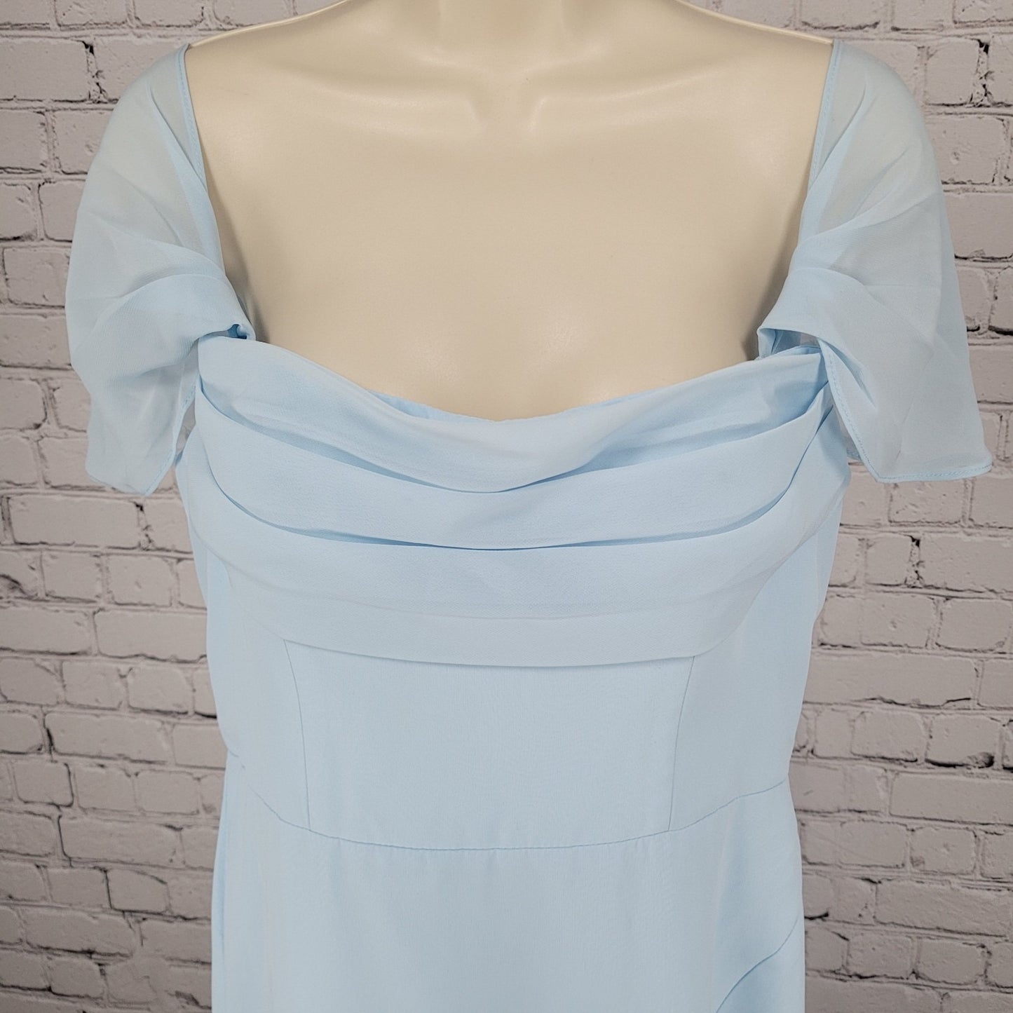 NWT Azazie Saige Sky Blue Empire Waist Side Slit Bridesmaid Dress Custom Size