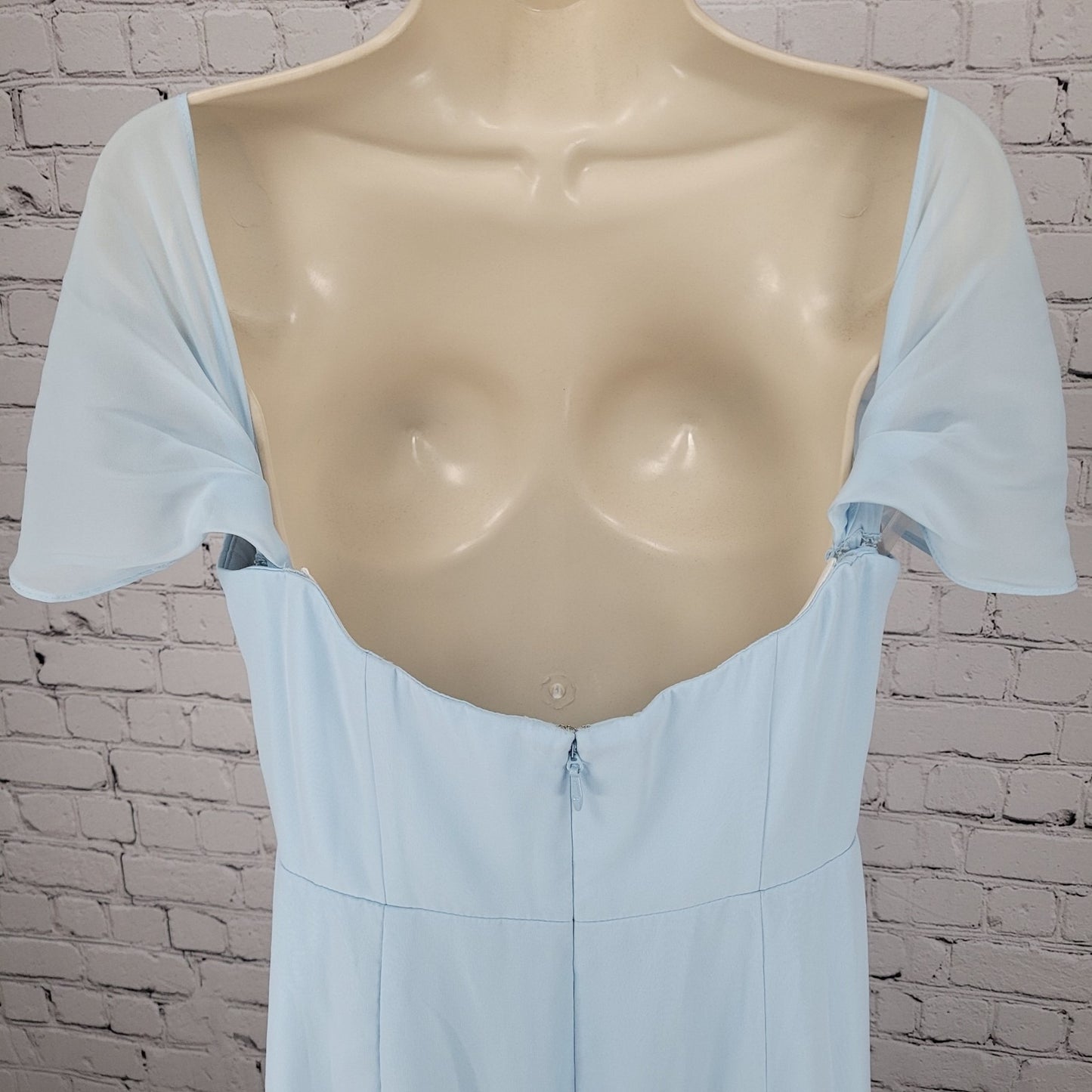 NWT Azazie Saige Sky Blue Empire Waist Side Slit Bridesmaid Dress Custom Size