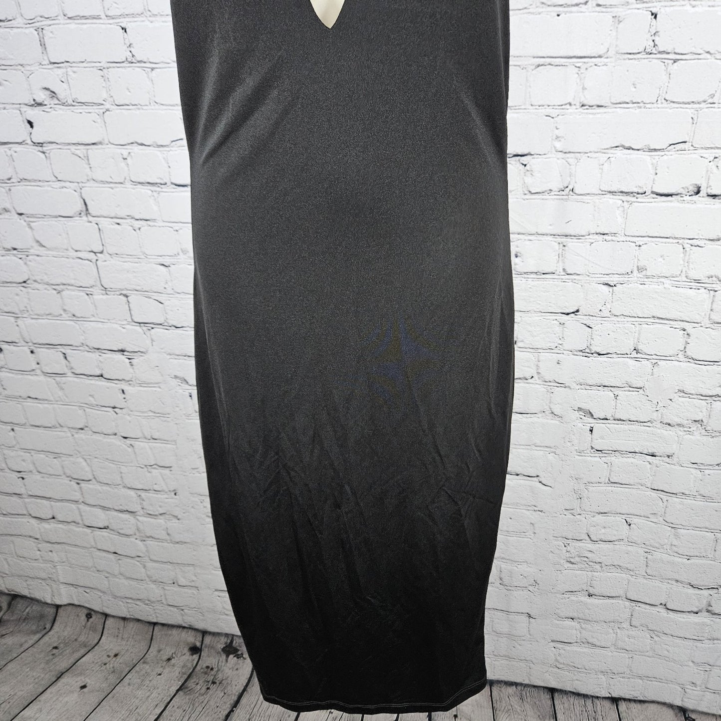 Forplay Black Strappy Tie Back Halter Backless Bodycon Stretch Midi Dress Large