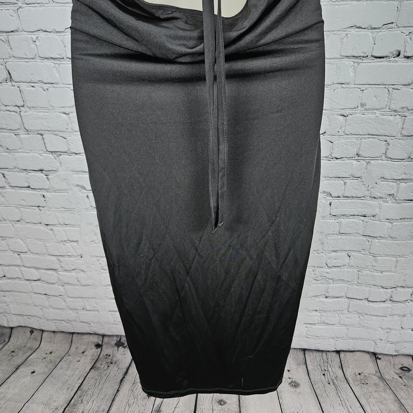 Forplay Black Strappy Tie Back Halter Backless Bodycon Stretch Midi Dress Large