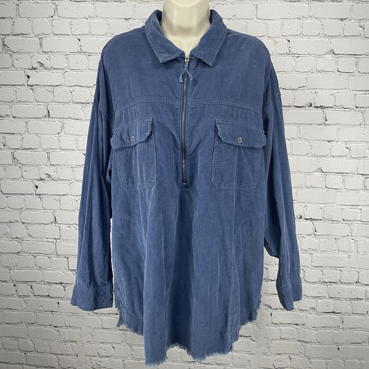 Offline Aerie Blue Sapphire Corduroy Half Zip Pockets Shacket Shirt Top Size XL