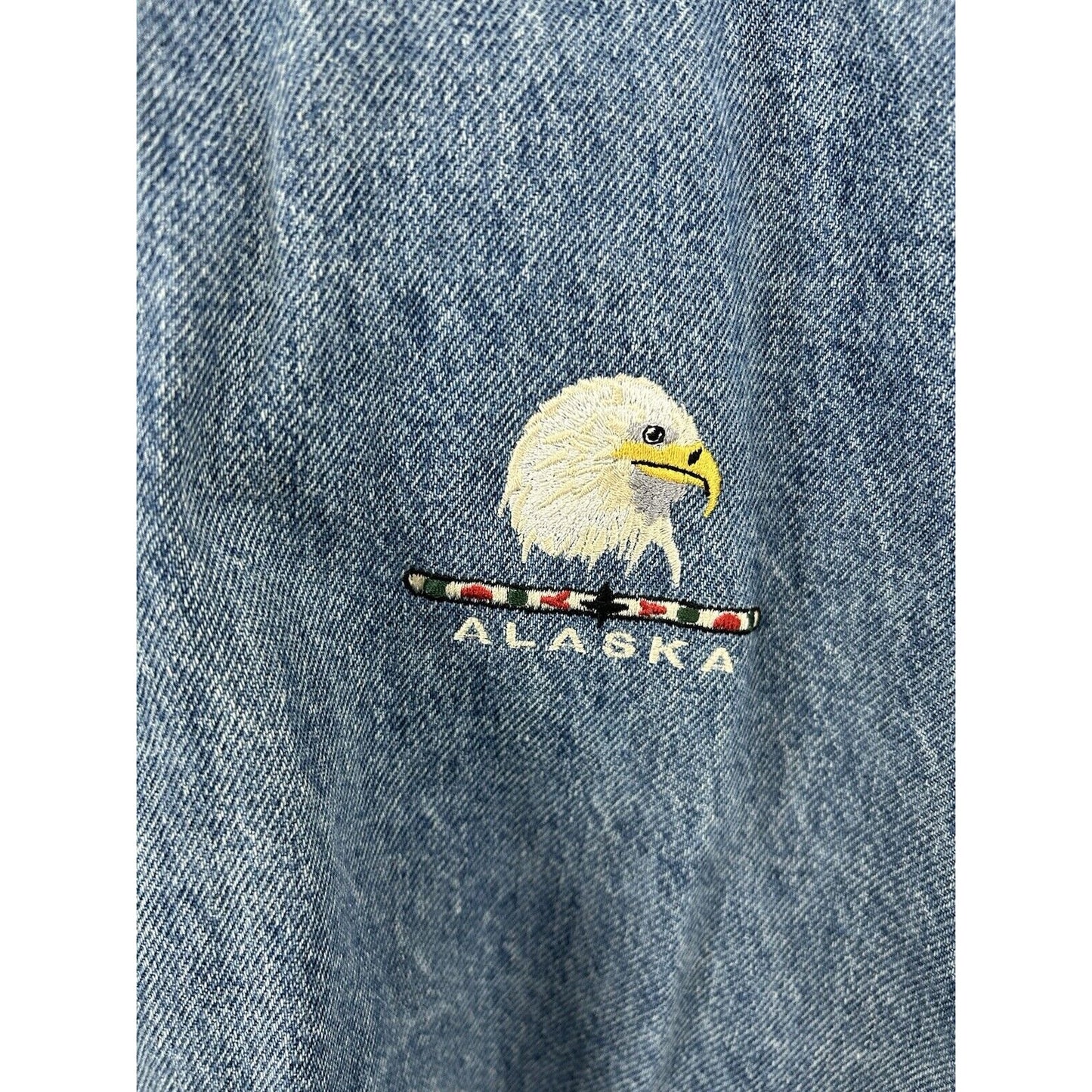 Fruit Of The Loom Super Cotton Light Wash Denim Varsity Jacket Alaska Eagle XL