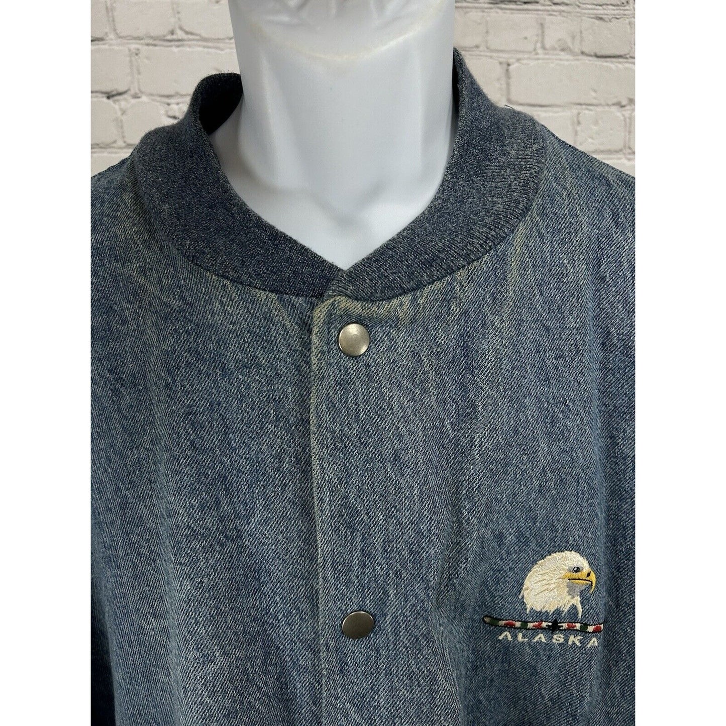 Fruit Of The Loom Super Cotton Light Wash Denim Varsity Jacket Alaska Eagle XL