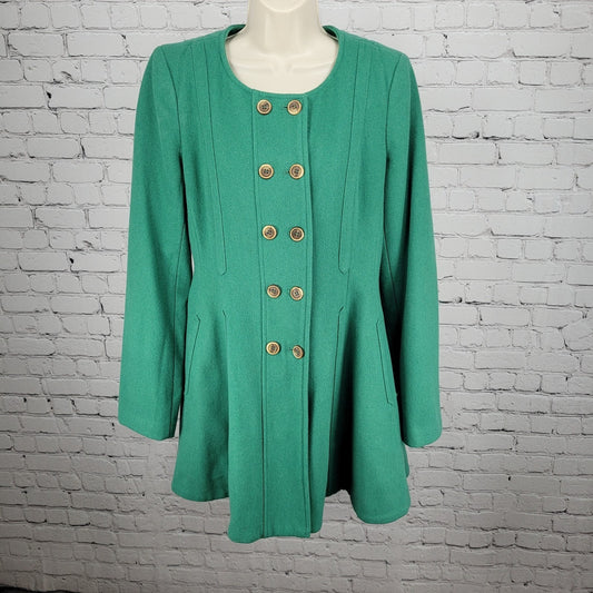 Elevenses Anthropologie Green Wool Blend Double Breasted Buttoned Pea Coat 12