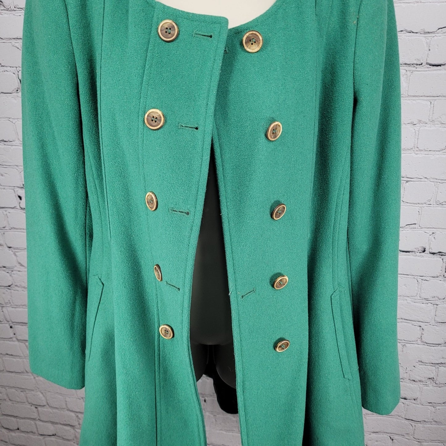Elevenses Anthropologie Green Wool Blend Double Breasted Buttoned Pea Coat 12