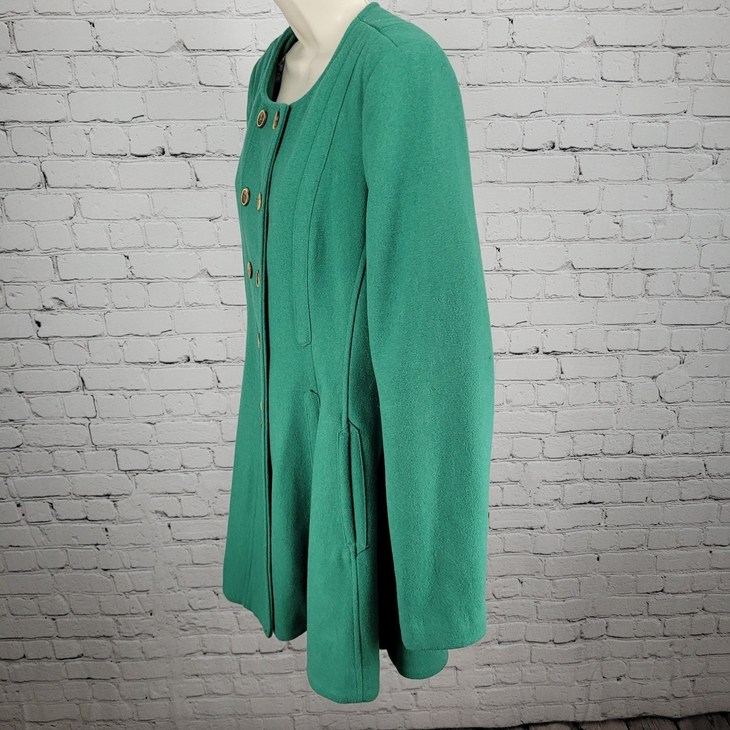 Elevenses Anthropologie Green Wool Blend Double Breasted Buttoned Pea Coat 12