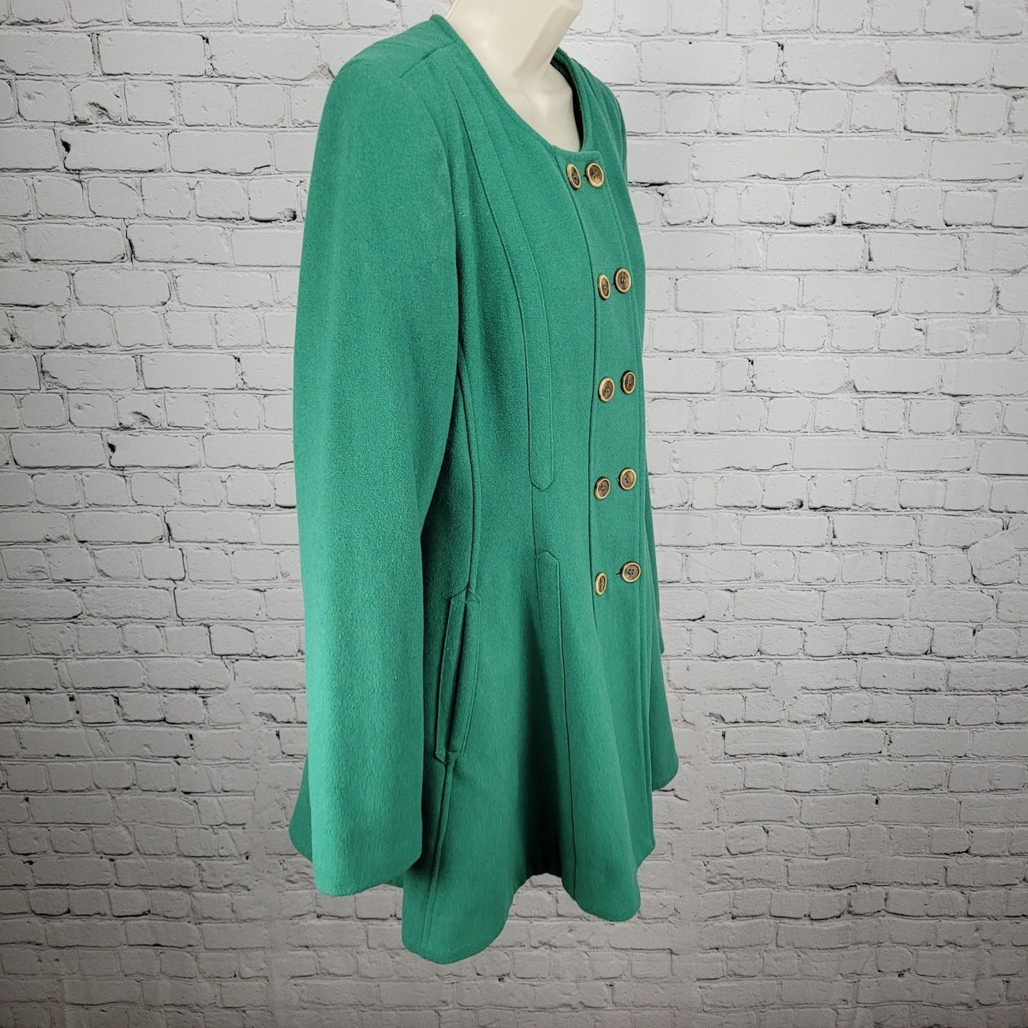 Elevenses Anthropologie Green Wool Blend Double Breasted Buttoned Pea Coat 12