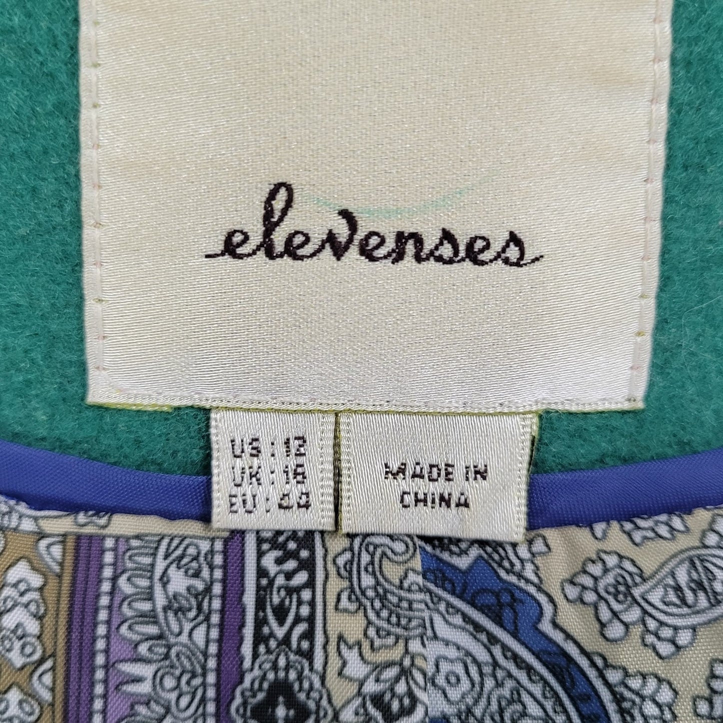 Elevenses Anthropologie Green Wool Blend Double Breasted Buttoned Pea Coat 12