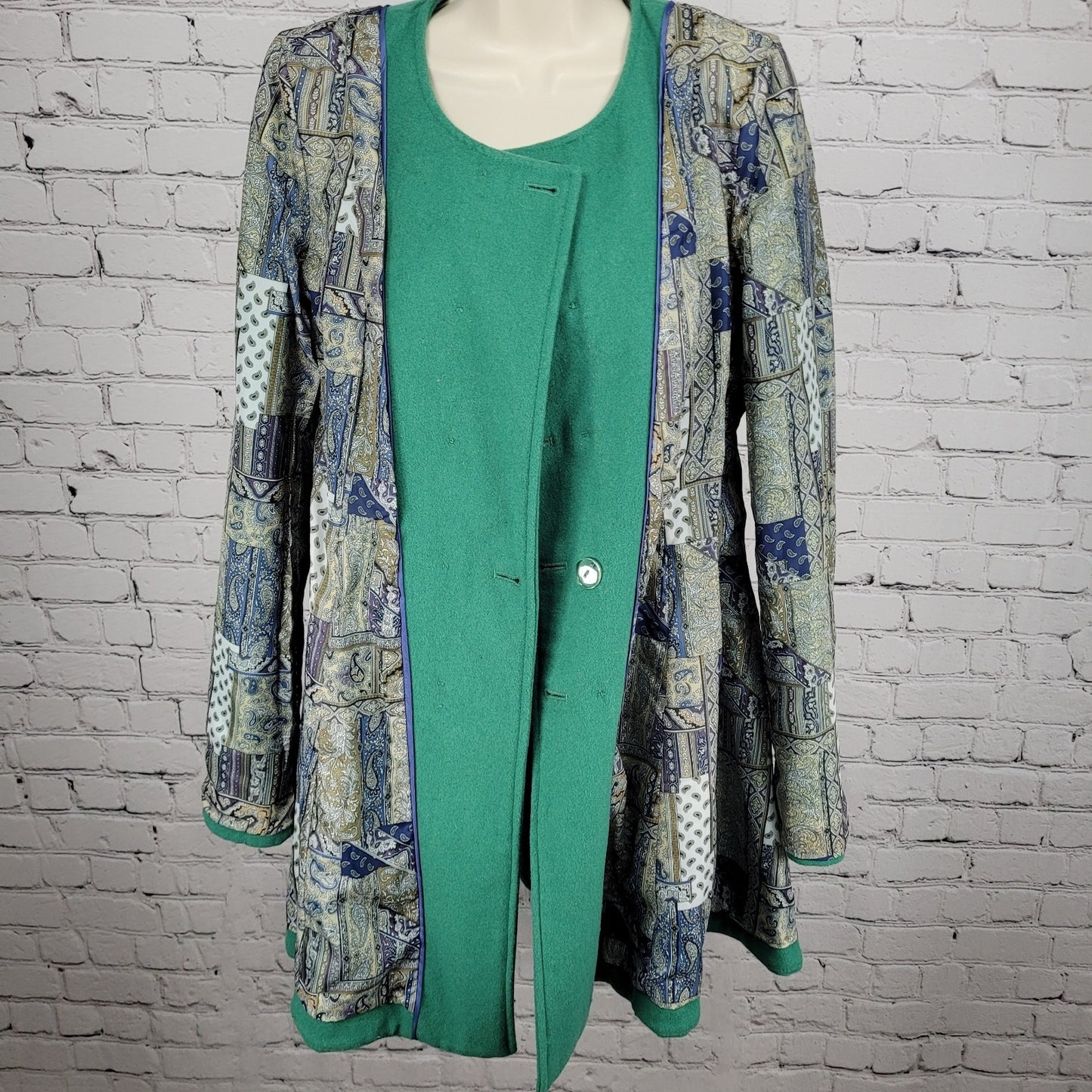 Elevenses Anthropologie Green Wool Blend Double Breasted Buttoned Pea Coat 12