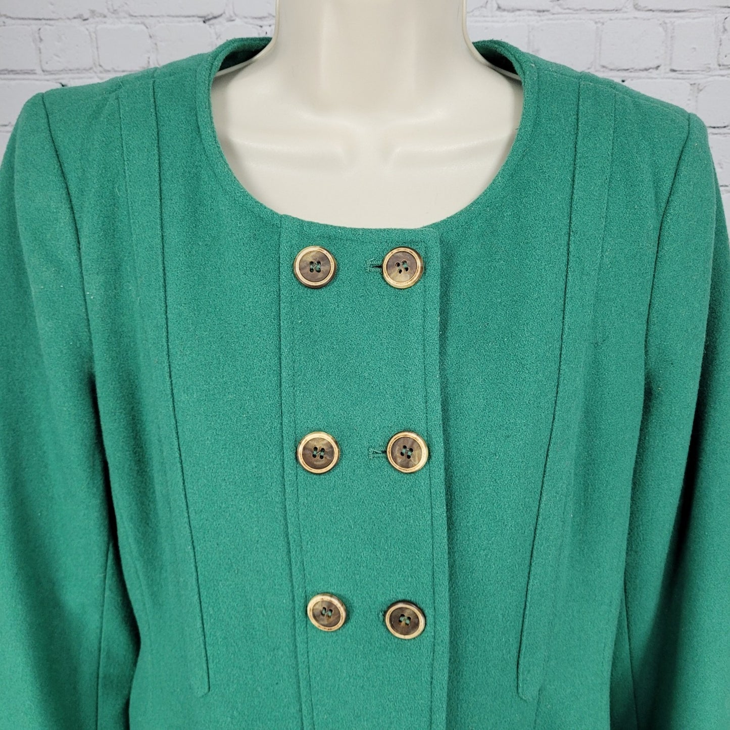 Elevenses Anthropologie Green Wool Blend Double Breasted Buttoned Pea Coat 12