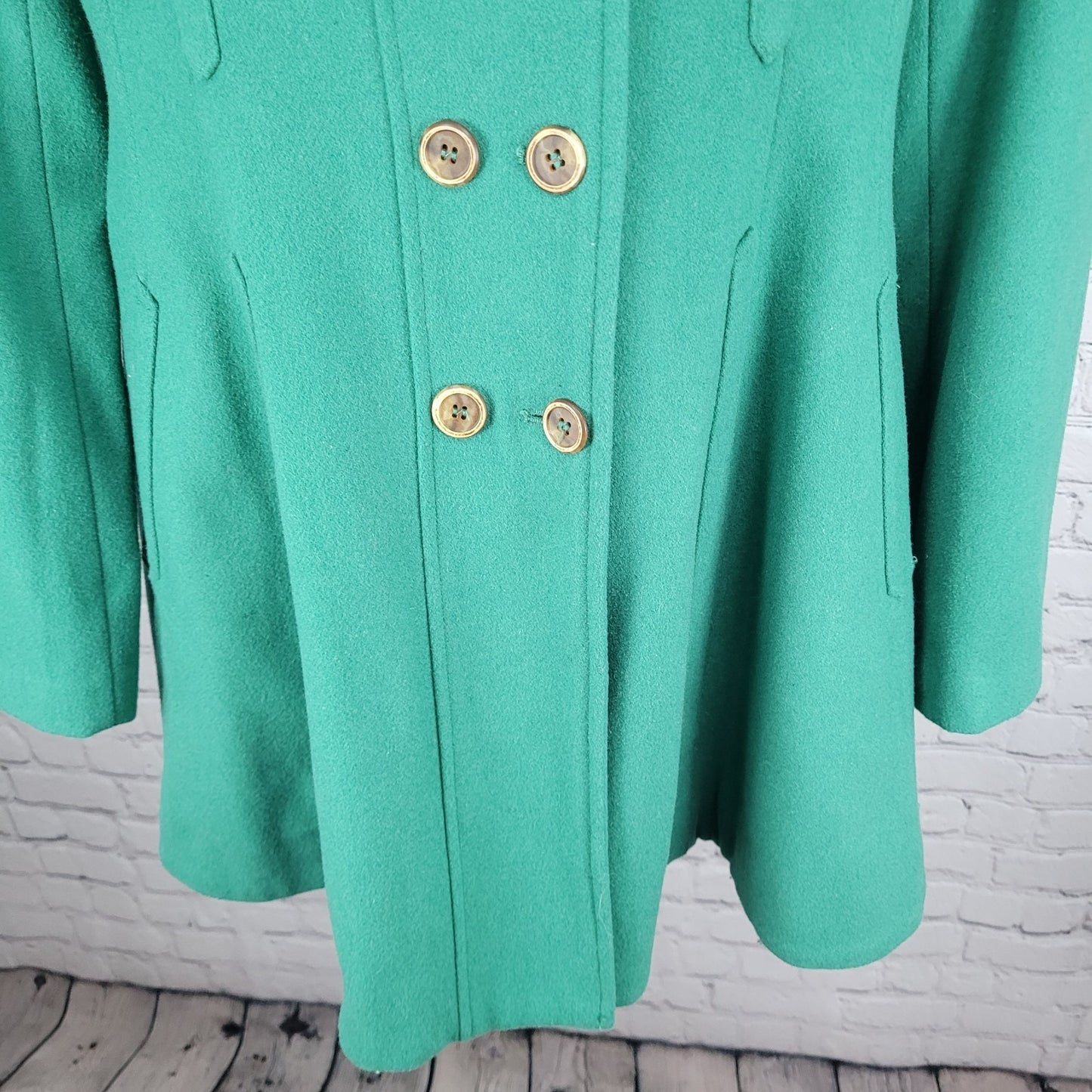 Elevenses Anthropologie Green Wool Blend Double Breasted Buttoned Pea Coat 12