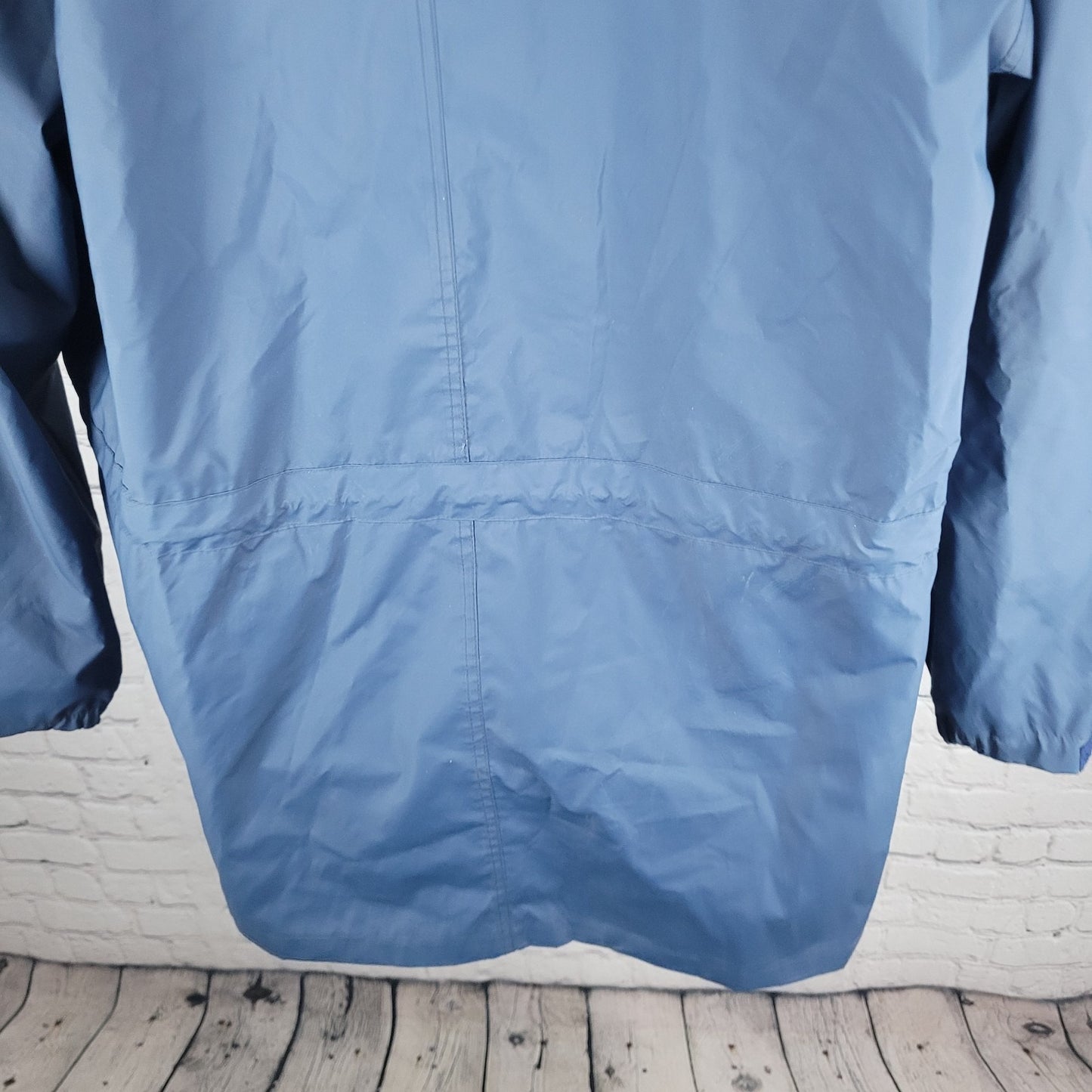 London Fog Blue Hooded Full Zip Snap Pockets Lined Long Rain Coat Jacket Medium